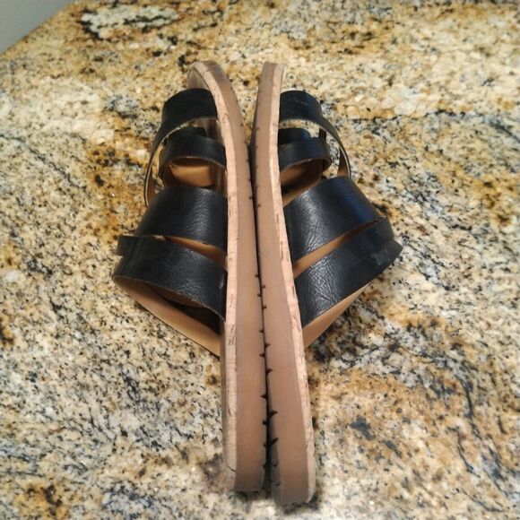 Korks Clemmons Strappy Slides Sandals Black Leather Cork Footbed Women's 8.5M - Picture 7 of 12